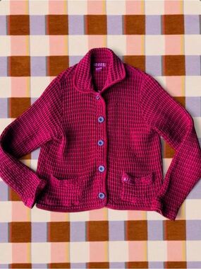 Women’s Waffle-Knit Button Cardigan Sweater - Pink